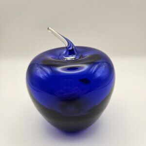 Blenko Handcrafted Cobalt Blue Glass Apple Paperweight – Vintage Art Glass
